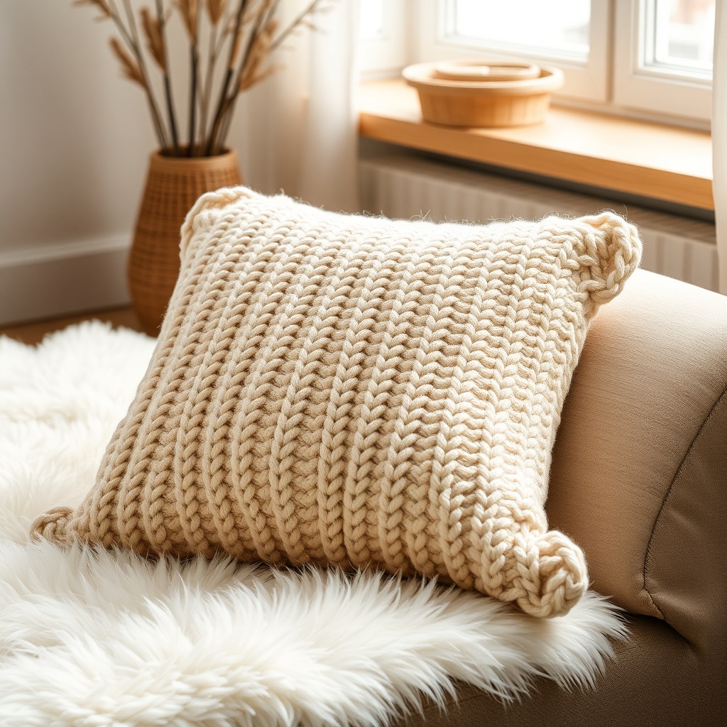 Coussin maille tricot chunky cocooning scandinave en gros